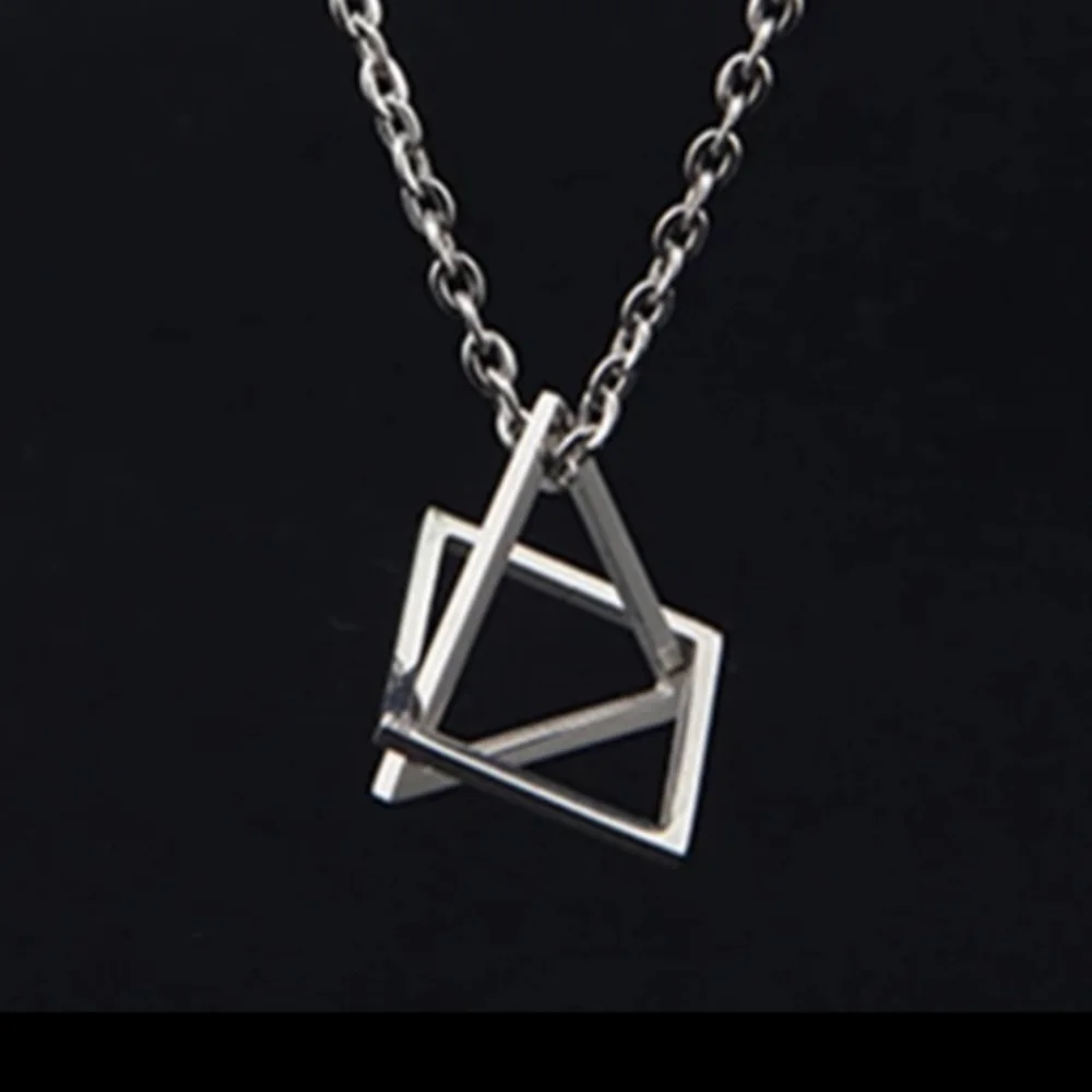 Geometric Hollow Triangular Chain Pendant Necklace Men/Women - Picture 13 of 16